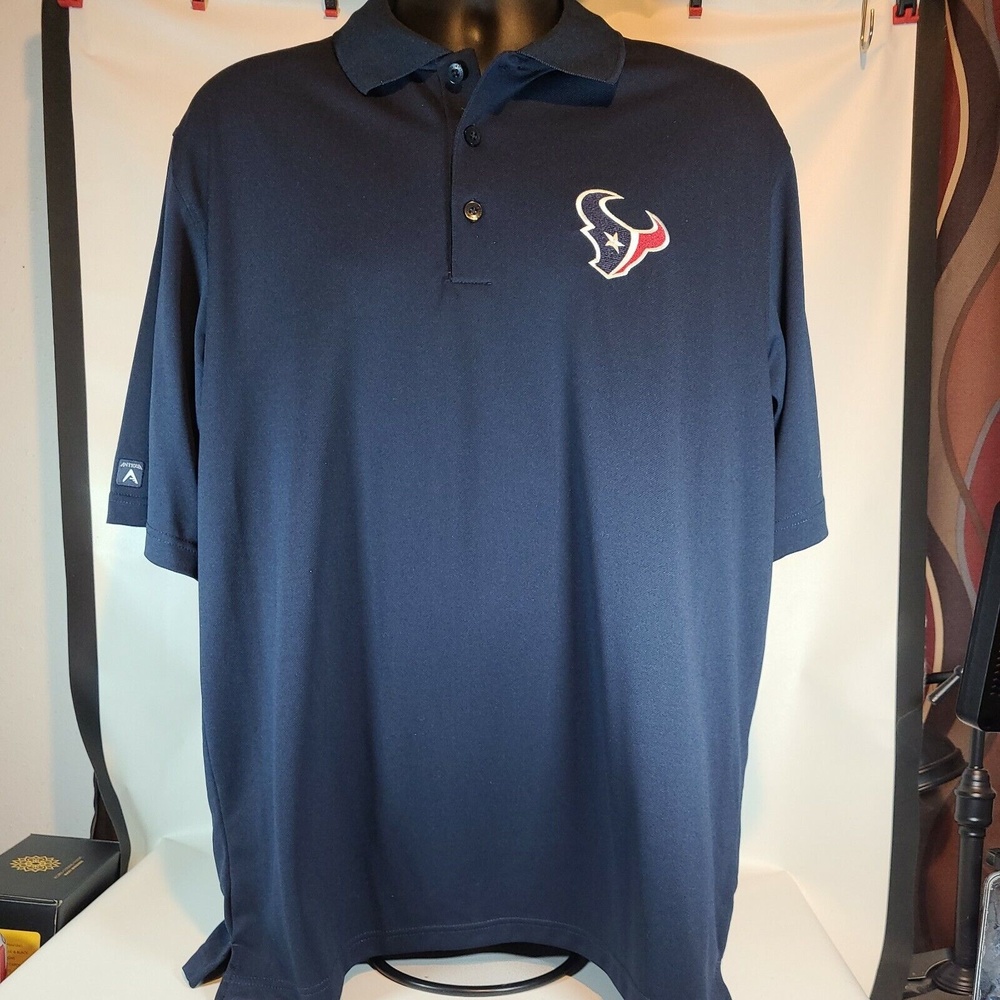 Houston Texans Polo Shirt Antigua Men's Large Blue Short Sleeve